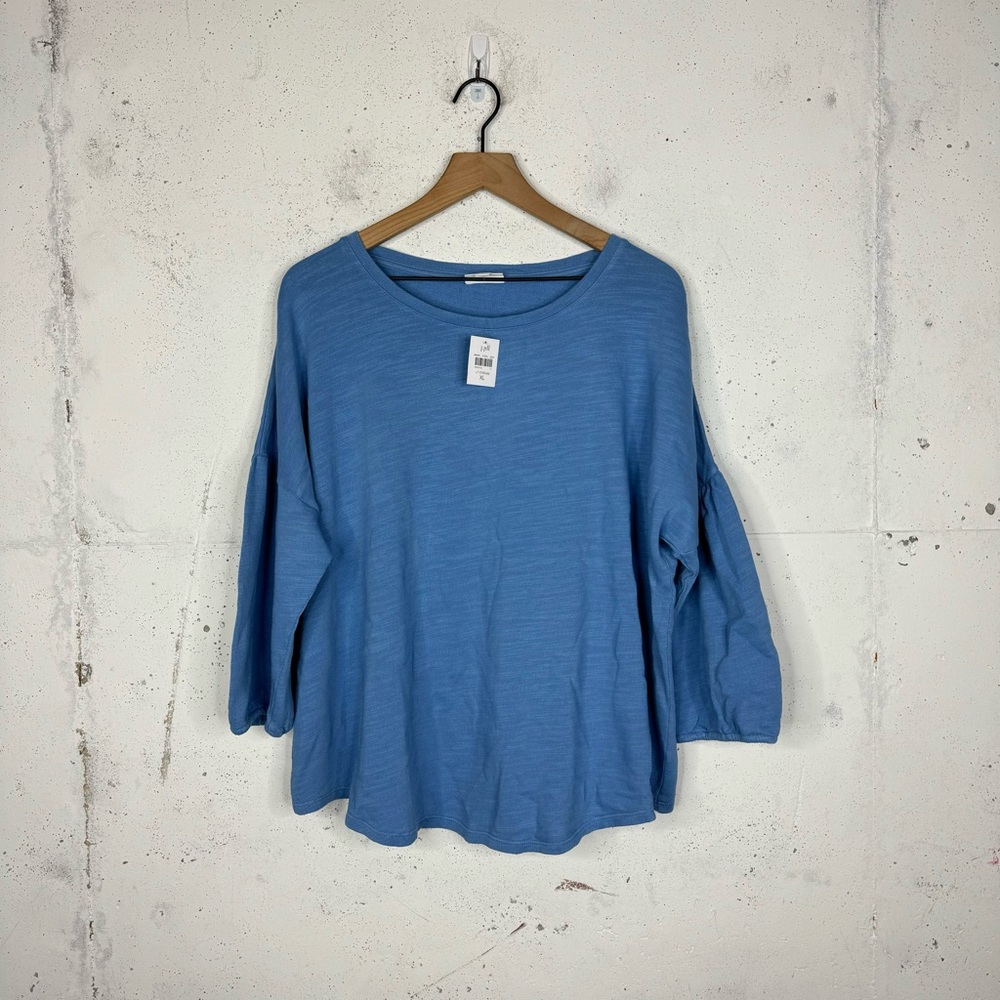 Pure Jill J. Jill Cotton French Terry 3/4 Sleeves Tunic Top New Balloon Sleeves